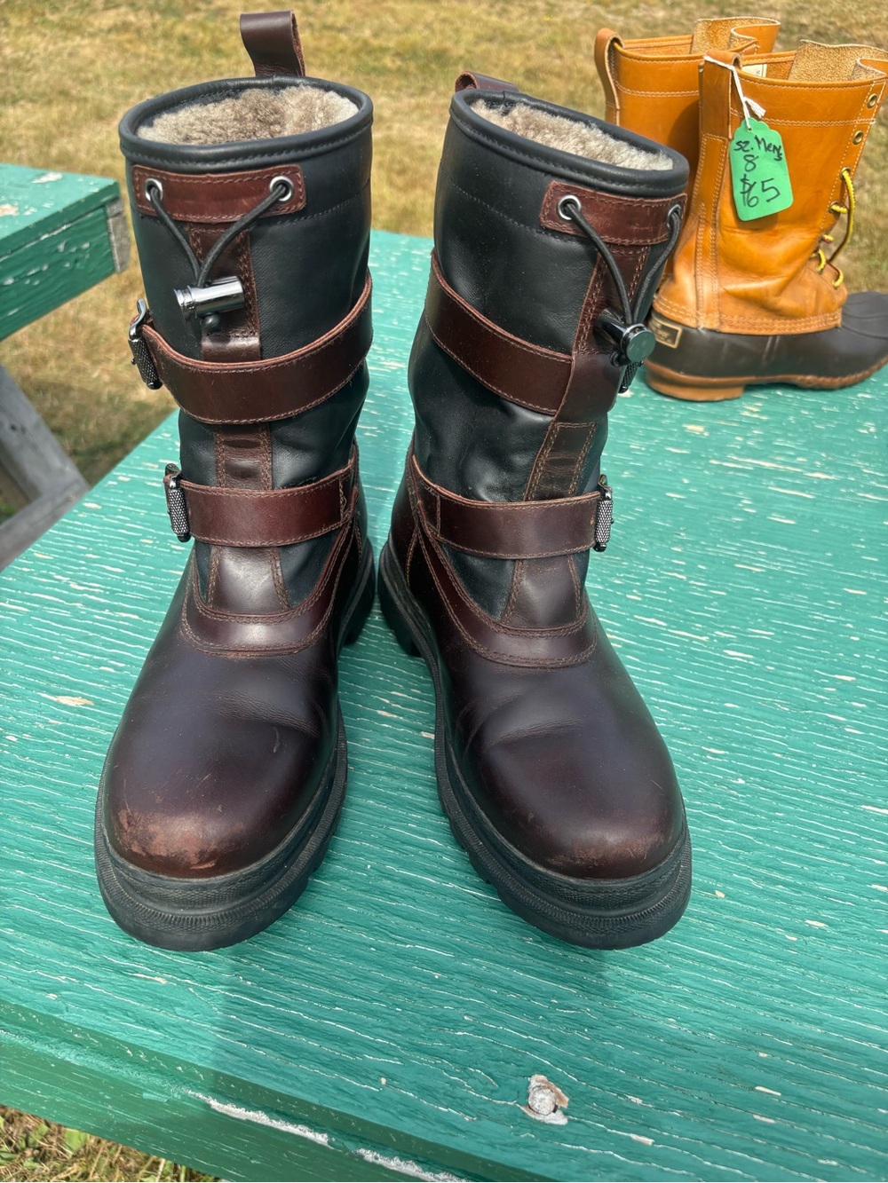 Frye Men's Brown Leather Winter Boots with Shearling Lining size 7